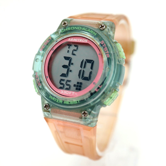 Armitron Sports Digital Watch 38mm Alarm Chrono Pink Blue Clear w New Battery - Picture 1 of 15